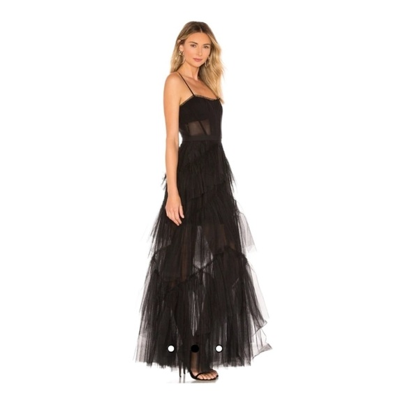 BCBGMaxAzria Black Corset Tulle Tiered Ruffle Formal Maxi Gown Size US 6 NWT - Picture 5 of 13